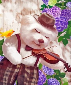 Dog with violin and Flowers Diamond With Numbers