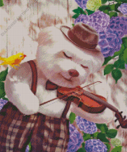 Dog with violin and Flowers Diamond With Numbers