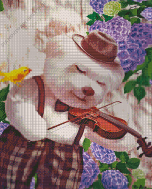 Dog with violin and Flowers Diamond With Numbers