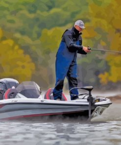 Man Fishing on Bass boat Diamond By Numbers