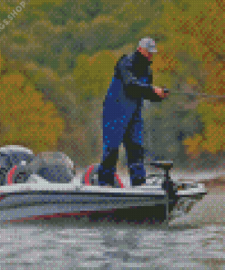 Man Fishing on Bass boat Diamond By Numbers