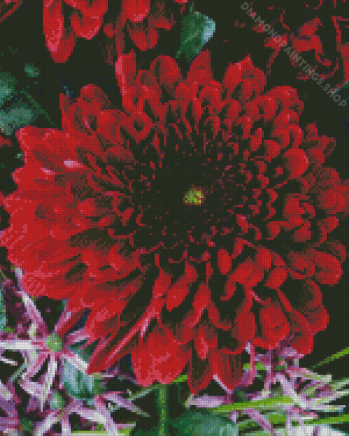 Red chrysanthemum plant Diamond Paints