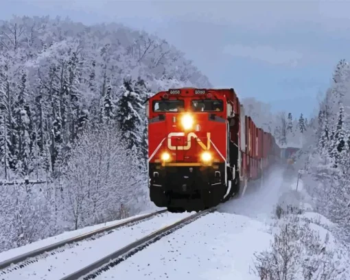 Canadian National Railway in Snow Diamond Paintings