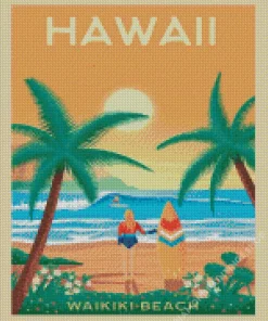 Hawaii waikiki Beach Poster Diamond By Numbers