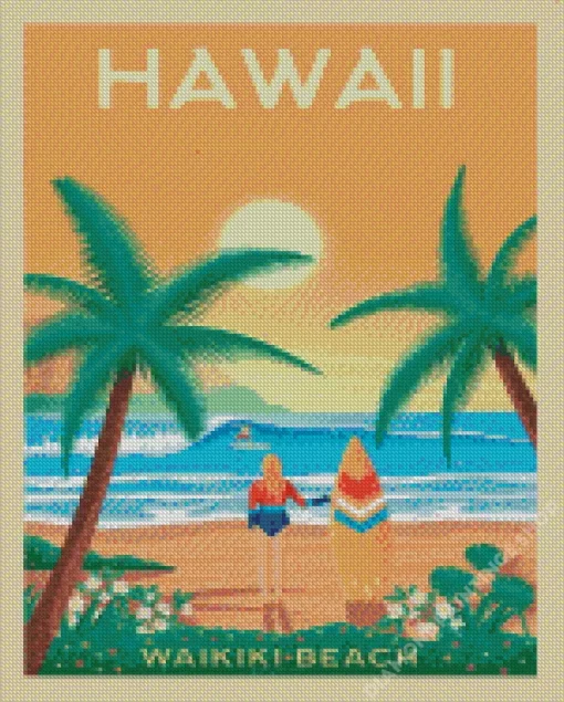 Hawaii waikiki Beach Poster Diamond By Numbers