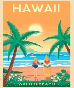 Hawaii waikiki Beach Poster Diamond By Numbers