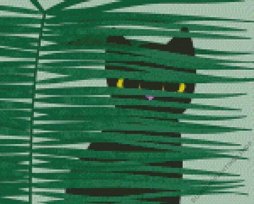 Black cat and plant leaves Diamond Paints