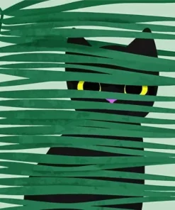 Black cat and plant leaves Diamond Paints