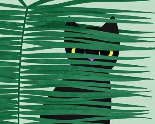 Black cat and plant leaves Diamond Paints