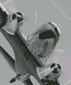 Monochrome Douglas C 47 Skytrain Aircarft Diamond Paints