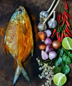 Pompano fish with garlic lemon and chilli Diamond With Numbers
