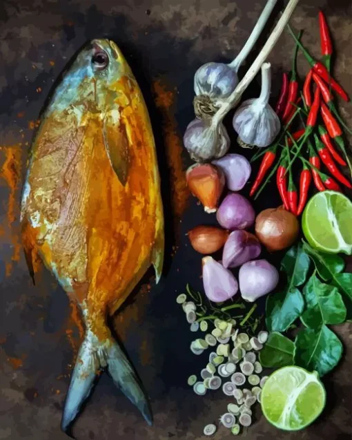Pompano fish with garlic lemon and chilli Diamond With Numbers