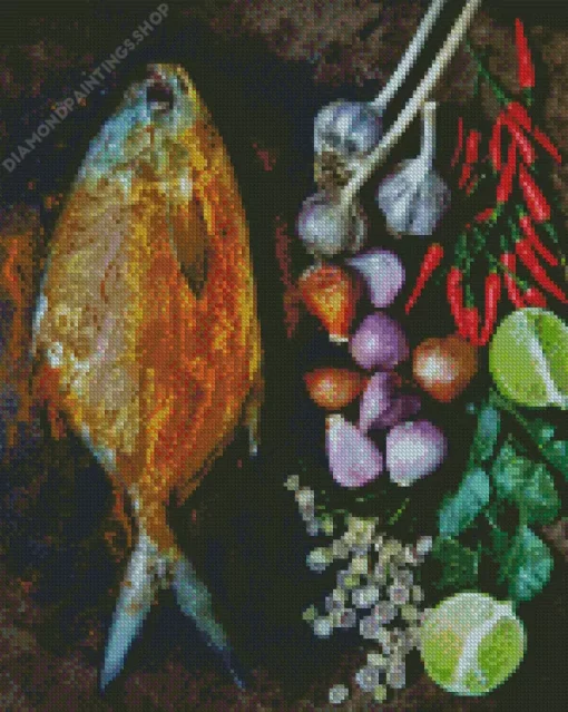 Pompano fish with garlic lemon and chilli Diamond With Numbers