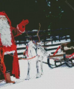 Santa and reindeer in snow Diamond Paints