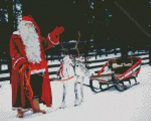 Santa and reindeer in snow Diamond Paints