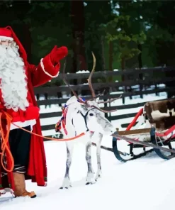 Santa and reindeer in snow Diamond Paints