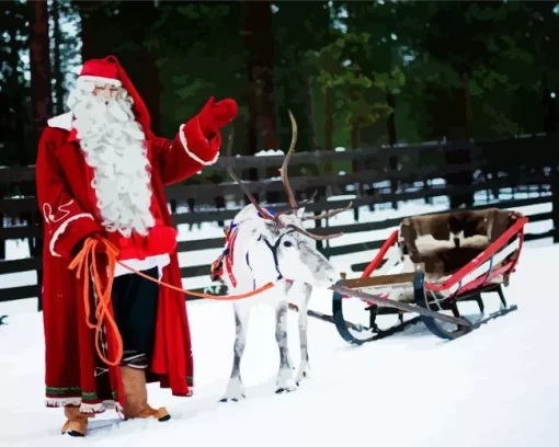 Santa and reindeer in snow Diamond Paints