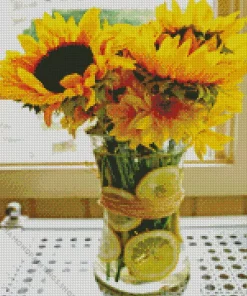 Sunflowers with lemons in glass vase Diamond Paints