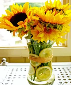 Sunflowers with lemons in glass vase Diamond Paints