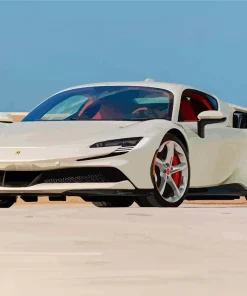 White Ferrari SF90 Stradale Diamond Paints