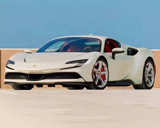 White Ferrari SF90 Stradale Diamond Paints