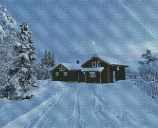 black norwegian cabin in the snow Diamond Dotz