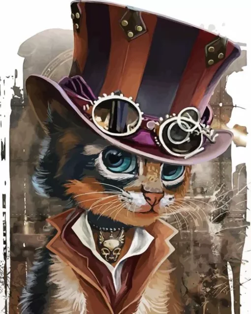 steampunk kitty Diamond With Numbers