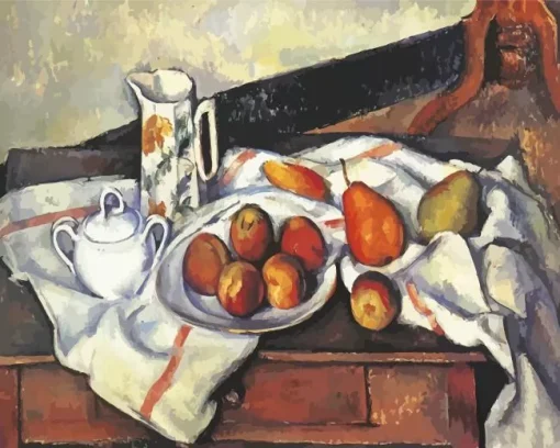 Still Life with Sugar Bowl Jug and Plate of Fruit Diamond Paintings