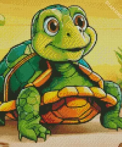 aethetic green turtle cartoon Diamond With Numbers