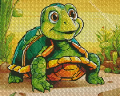 aethetic green turtle cartoon Diamond With Numbers