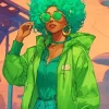 afro green hair lady Diamond Paintings
