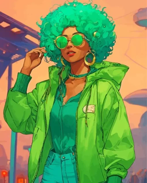 afro green hair lady Diamond Paintings