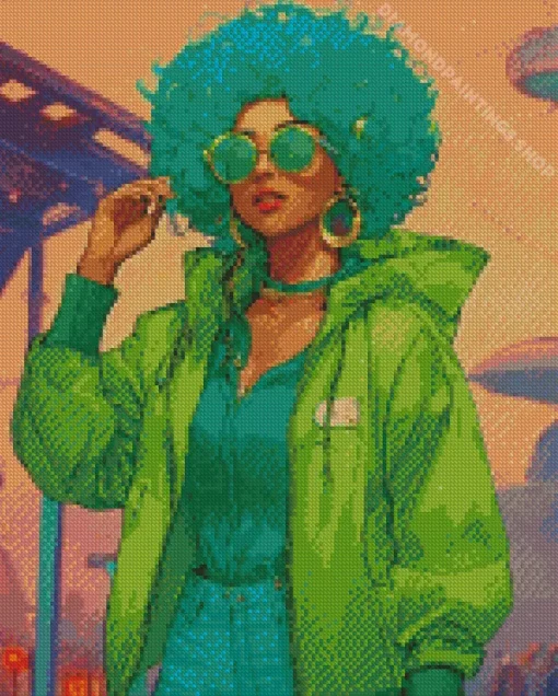 afro green hair lady Diamond Paintings