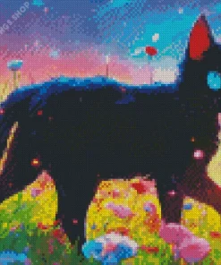 animated black cat with blue eyes Diamond With Numbers