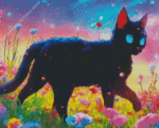 animated black cat with blue eyes Diamond With Numbers