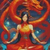asian female and red dragon Diamond Paintings