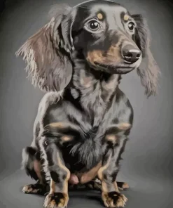black wiener dog long hair dog Diamond With Numbers