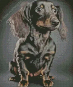 black wiener dog long hair dog Diamond With Numbers