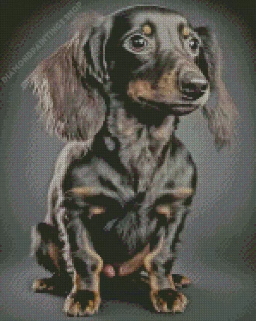 black wiener dog long hair dog Diamond With Numbers