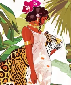 black woman by leopard Diamond With Numbers