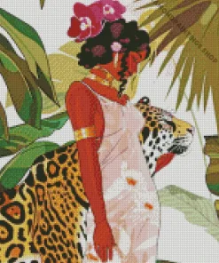 black woman by leopard Diamond With Numbers