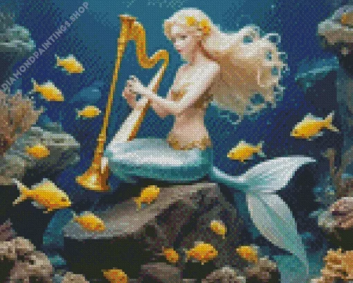 blond mermaid and fish Diamond Paintings