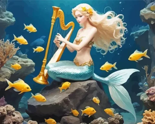 blond mermaid and fish Diamond Paintings