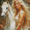 blonde and horse and flowers Diamond Paintings