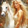 blonde and horse and flowers Diamond Paintings