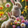 blonde bunnies and flowers Diamond Paintings