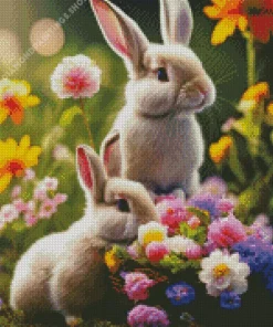 blonde bunnies and flowers Diamond Paintings