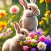 blonde bunnies and flowers Diamond Paintings