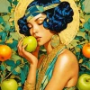 deco lady and green apple Diamond Paintings