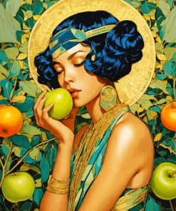 deco lady and green apple Diamond Paintings